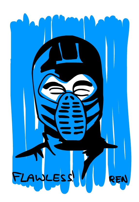Digital drawing of Sub-Zero portrait with mask. The word "flawless" is underneath.