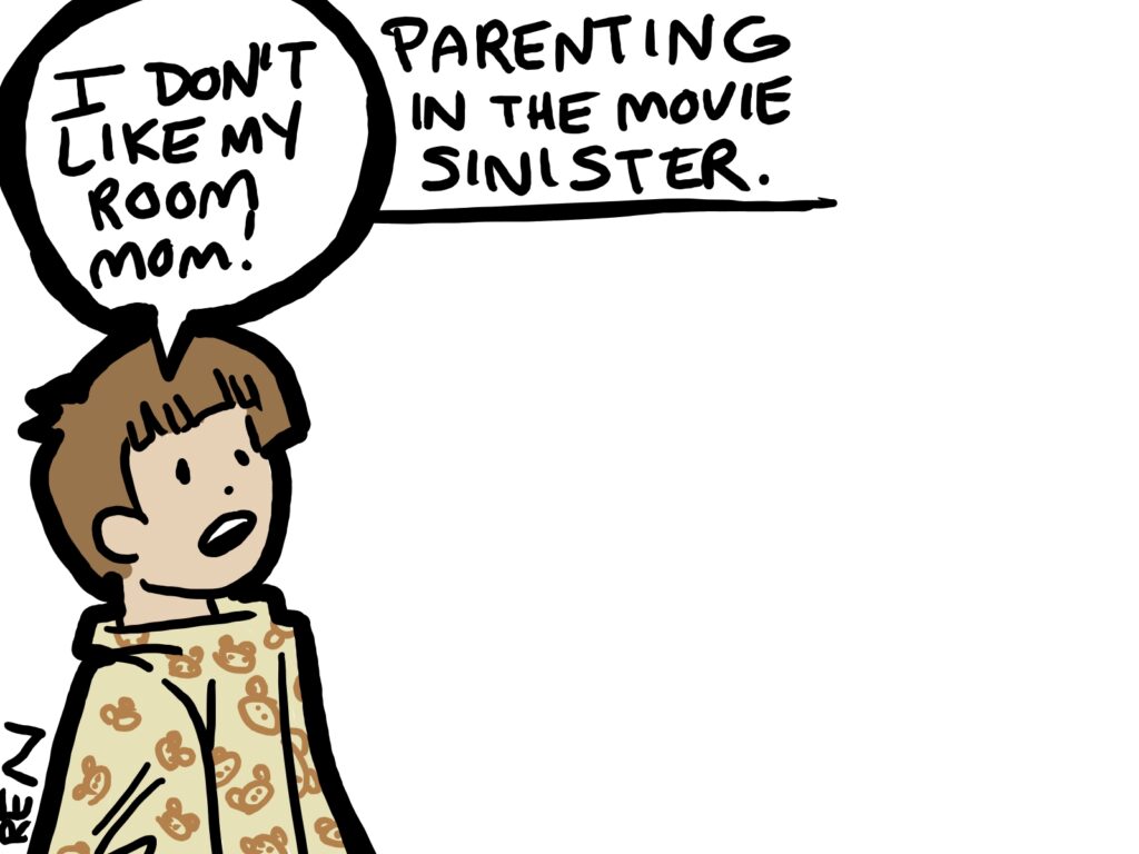 Work in progress "Parenting in the Movie Sinister" art by Ren Morrison.