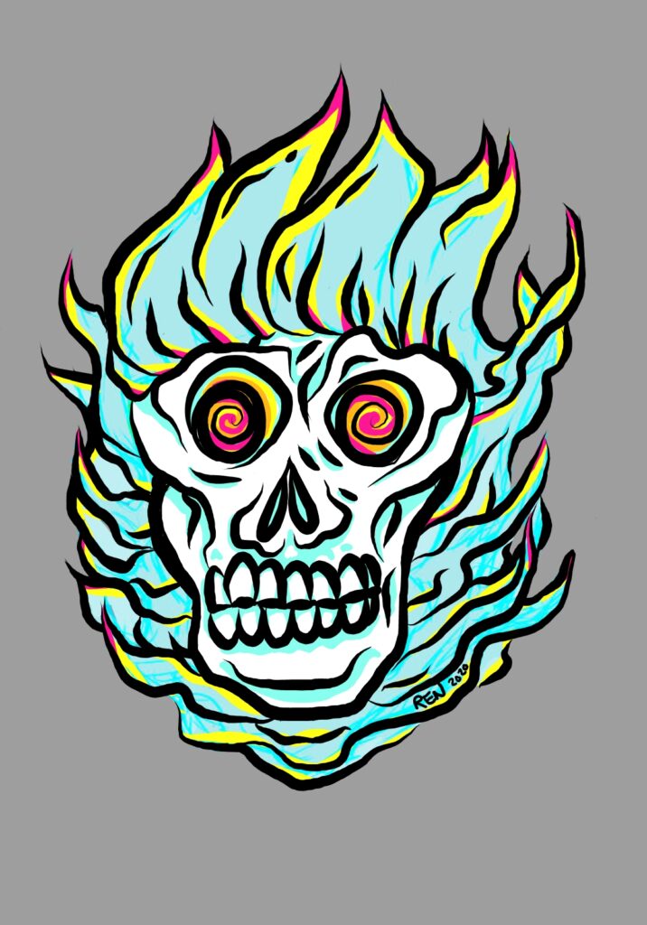 Finished "Flaming Skull" art collab by Ren Morrison and Dexter Thurman.