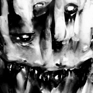 Black and white animated image of flesh and teeth moving.