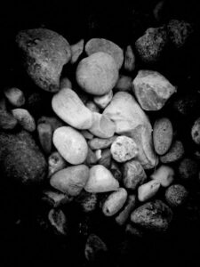 Black and white photo of pile of rocks.