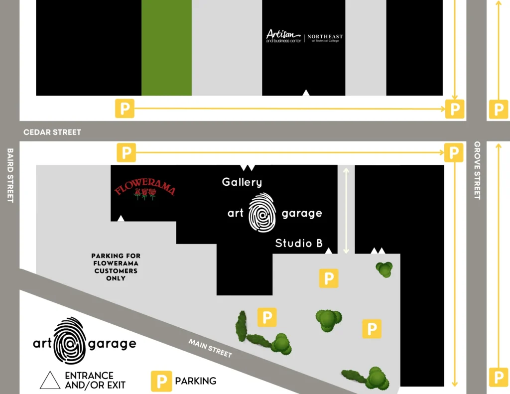 Map from The Art Garage website showing parking and location.