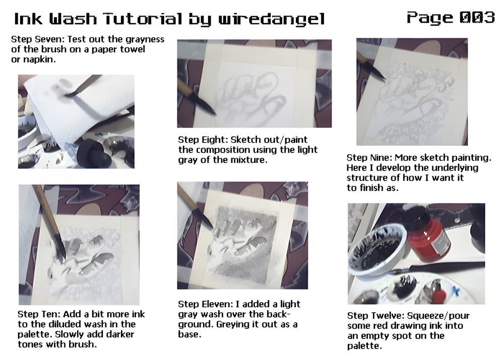 Ink Wash Tutorial Page 003 - photos and steps shown to create ink wash painting.