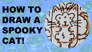 Thumbnail for youtube video about how to draw a spooky cat.