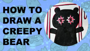 Thumbnail for youtube tutorial about drawing a creepy bear.